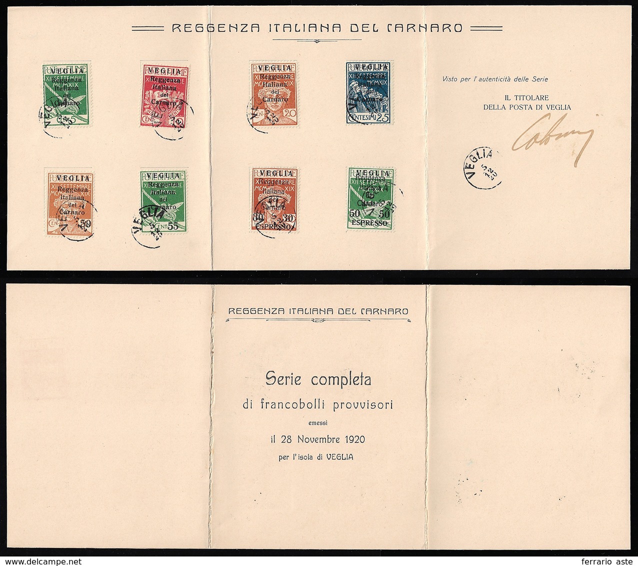 VEGLIA 1920 - Seconda Emissione Ed Espressi (5/10,E1/2), Perfetti, Usati Su Cartoncino Commemorativo... - Other & Unclassified