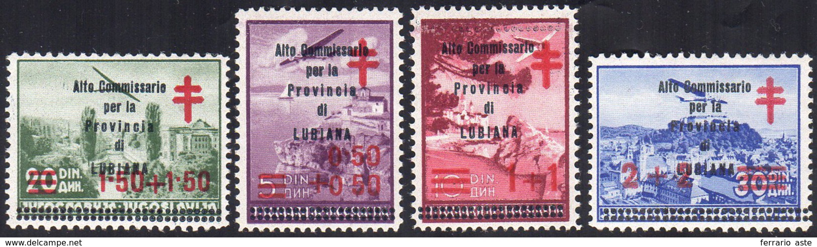 LUBIANA 1941 - Croce Rossa Soprastampati (57/60), Gomma Integra, Perfetti. Cert. Ferrario.... - Andere & Zonder Classificatie