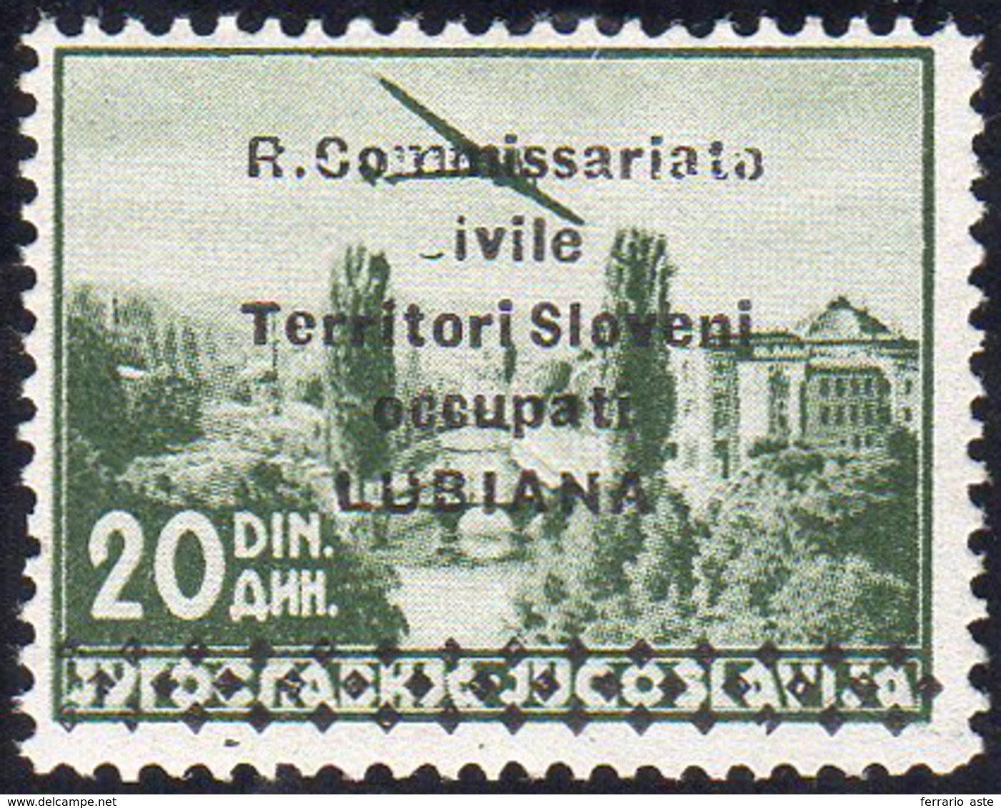 LUBIANA POSTA AEREA 1941 - 20 D. Dent. 12 1/2 X 12 3/4 (7/I), Varietà "ivile" Senza La "C", Gomma In... - Altri & Non Classificati