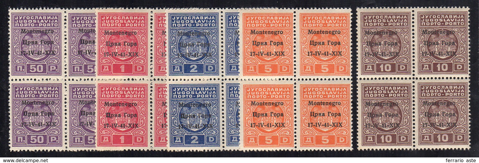 MONTENEGRO SEGNATASSE 1941 - Prima Emissione (1/5), Blocchi Di 4, Gomma Integra, Perfetti. Belli!... - Altri & Non Classificati