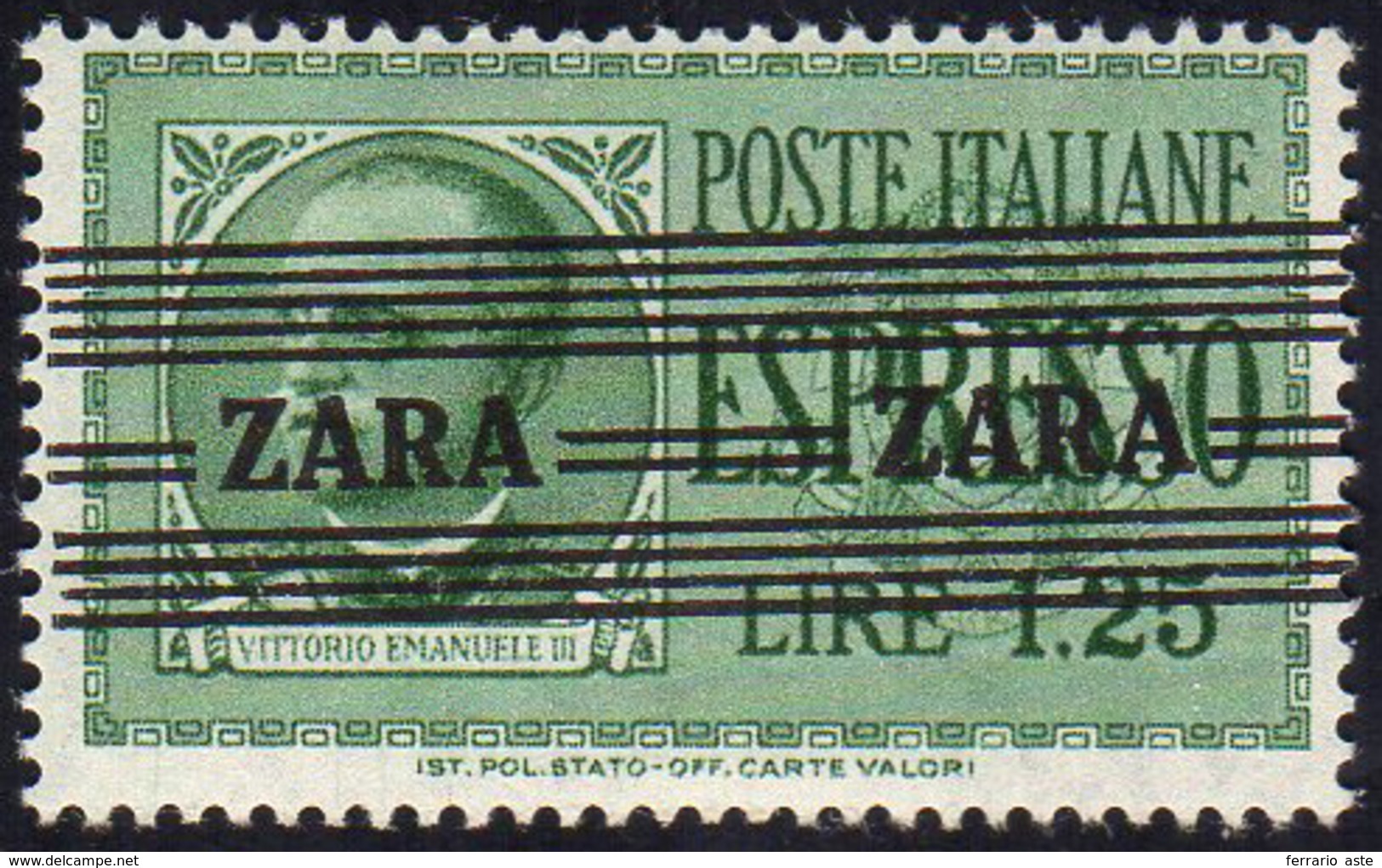 ZARA ESPRESSI 1943 - 1,25 Lire Soprastampato, Soprastampa Obliqua (E3), Gomma Originale, Perfetto. B... - Altri & Non Classificati