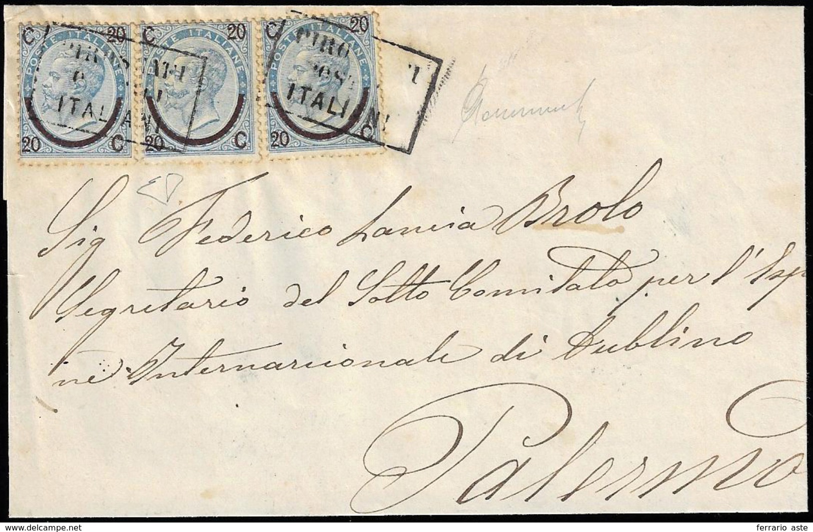 TUNISI 1865 - 20 Cent. Su 15 Cent. (Regno 25), Tre Esemplari Perfetti, Su Sovracoperta Di Lettera, A... - General Issues