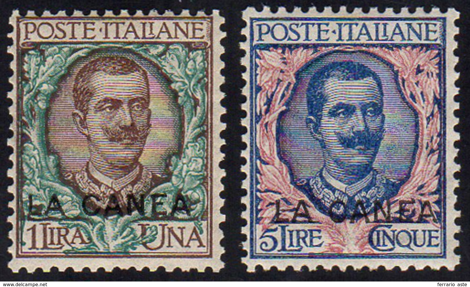 LA CANEA 1906 - 1 E 5 Lire Soprastampati (12/13), Buona/ottima Centratura, Gomma Integra, Perfetti. ... - Emissioni Generali