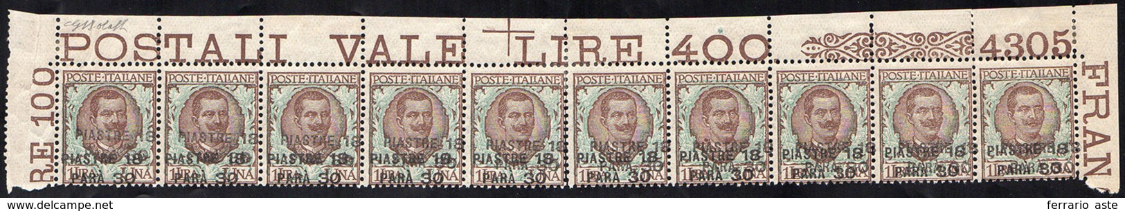 COSTANTINOPOLI 1923 - 18,30 Pi. Su 1 Lira (73), Doppia Soprastampa Obliqua, Striscia Di 10 Angolo Di... - General Issues