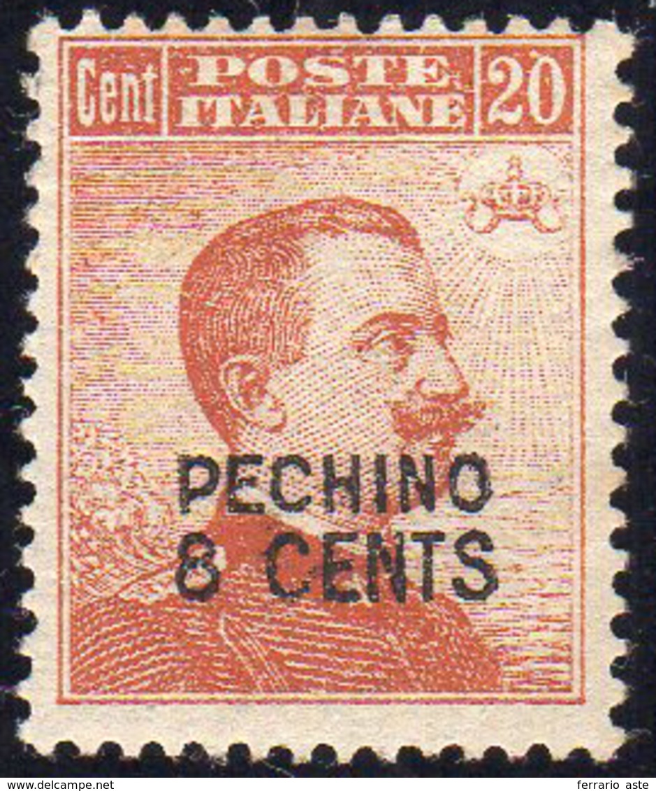 PECHINO 1917 - 8 Cent. Su 20 Cent. Soprastampato (5), Gomma Originale, Leggerissima Traccia Di Lingu... - Pechino