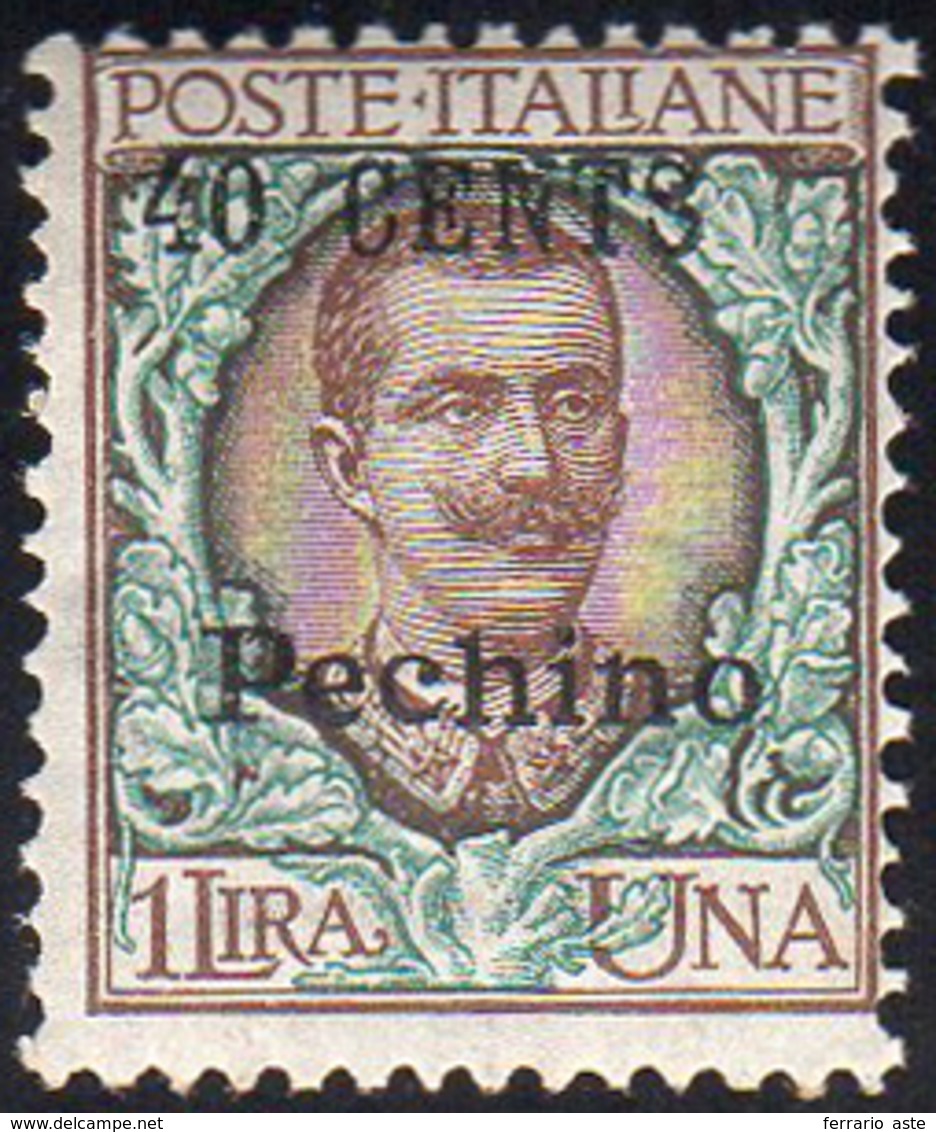 PECHINO 1918 - 40 Cent. Su 1 Lira (26), Gomma Integra, Perfetto.... - Pechino