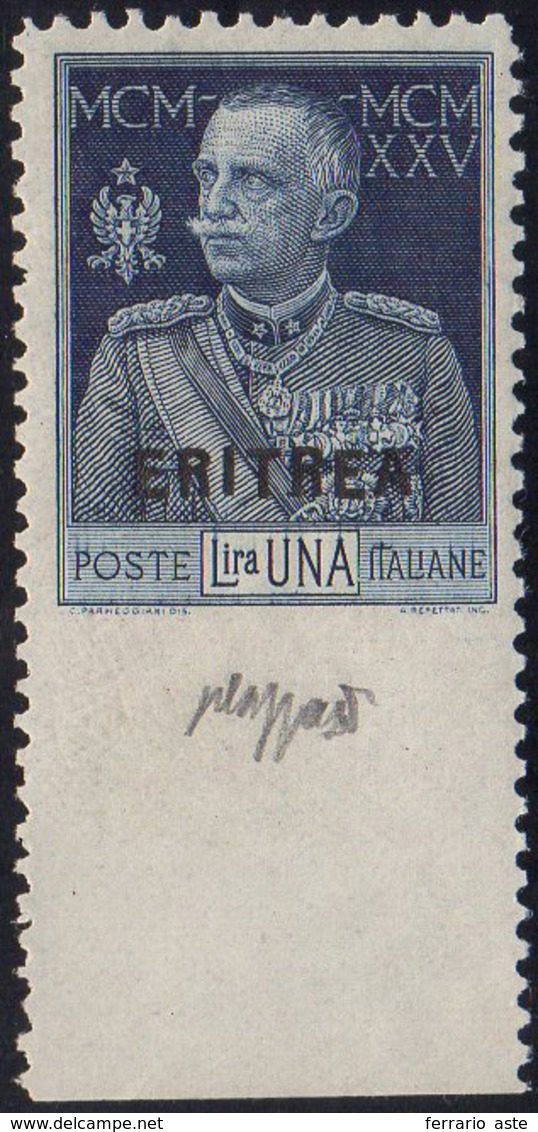 1925 - 1 Lira Giubileo, Dent. 11 Non Dentellato In Basso (97a), Bordo Di Foglio, Gomma Integra, Perf... - Eritrea