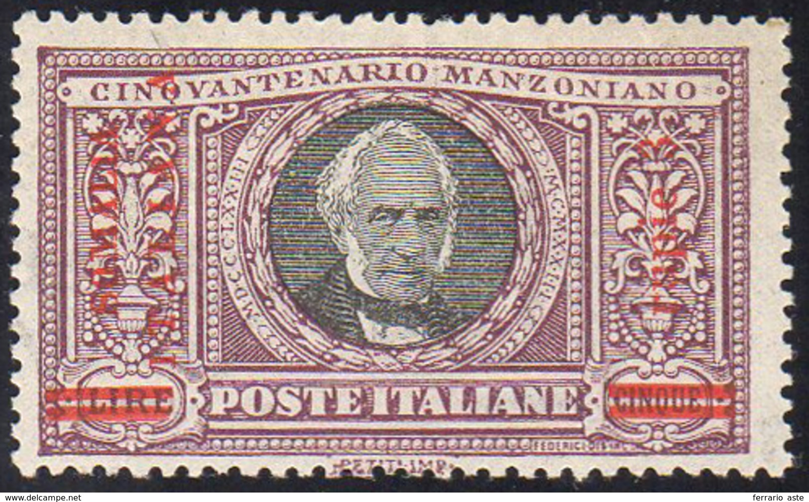 1924 - 3 R. Su 5 Lire Manzoni (60), Gomma Originale Integra, Perfetto. Bellissimo. G. Bolaffi, Ferra... - Somalië