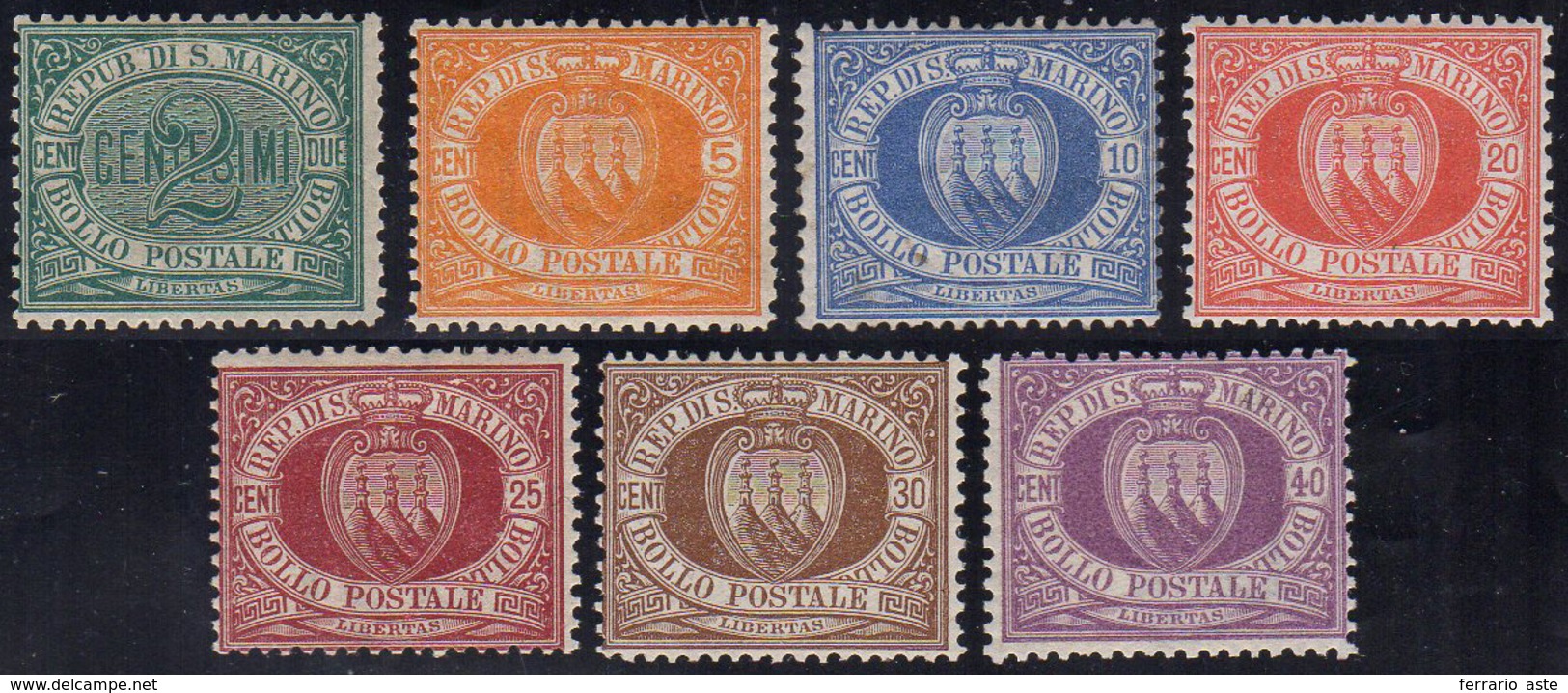 1877/1890 - Cifra O Stemma, Serie Completa (1/7), Discreta Centratura, Gomma Originale, Perfetti. Fr... - Other & Unclassified