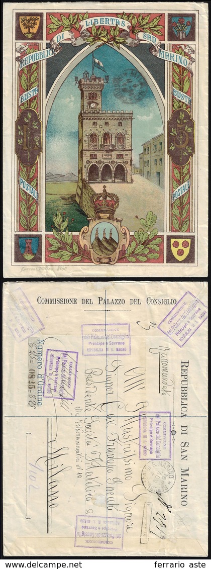 INTERI POSTALI 1894 - 5 Lire Busta Postale Palazzo Del Consiglio (Filagrano BU1), Numero D'ordine 82... - Andere & Zonder Classificatie