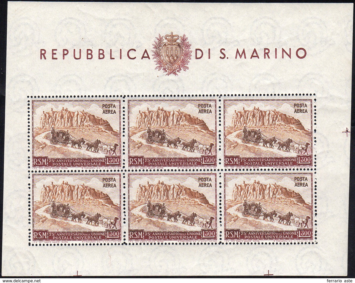 1951 - 300 Lire UPU, Foglietto (10), Gomma Integra, Perfetto. Molto Fresco.... - Blocks & Sheetlets