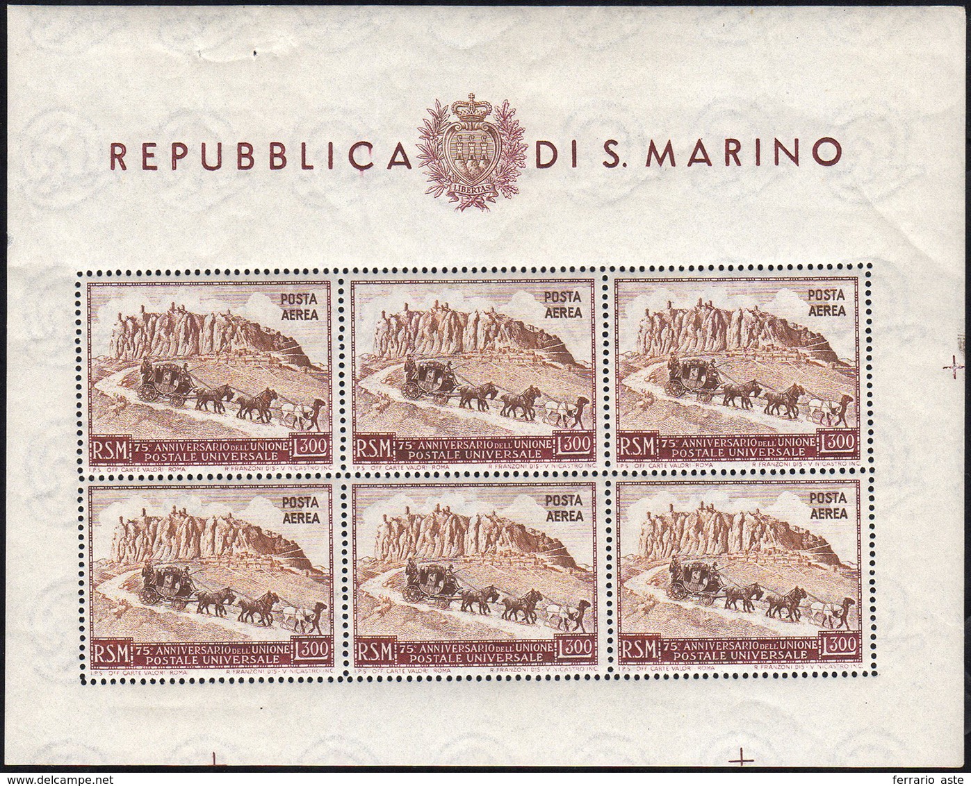 1951 - 300 Lire UPU, Foglietto (10), Gomma Integra, Perfetto. Ottima Qualità.... - Blocks & Sheetlets