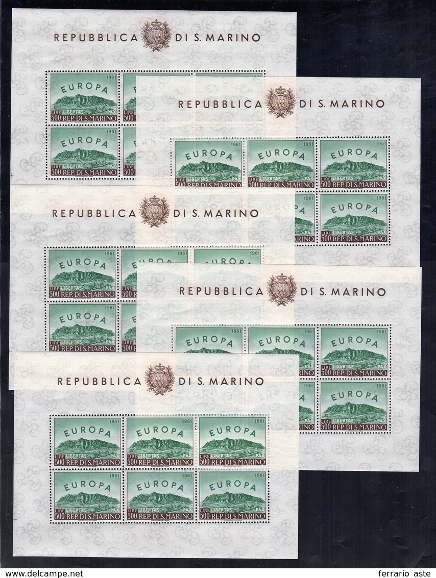 1961 - 500 Lire Europa, Cinque Foglietti (23), Gomma Integra, Perfetti.... - Blocks & Sheetlets