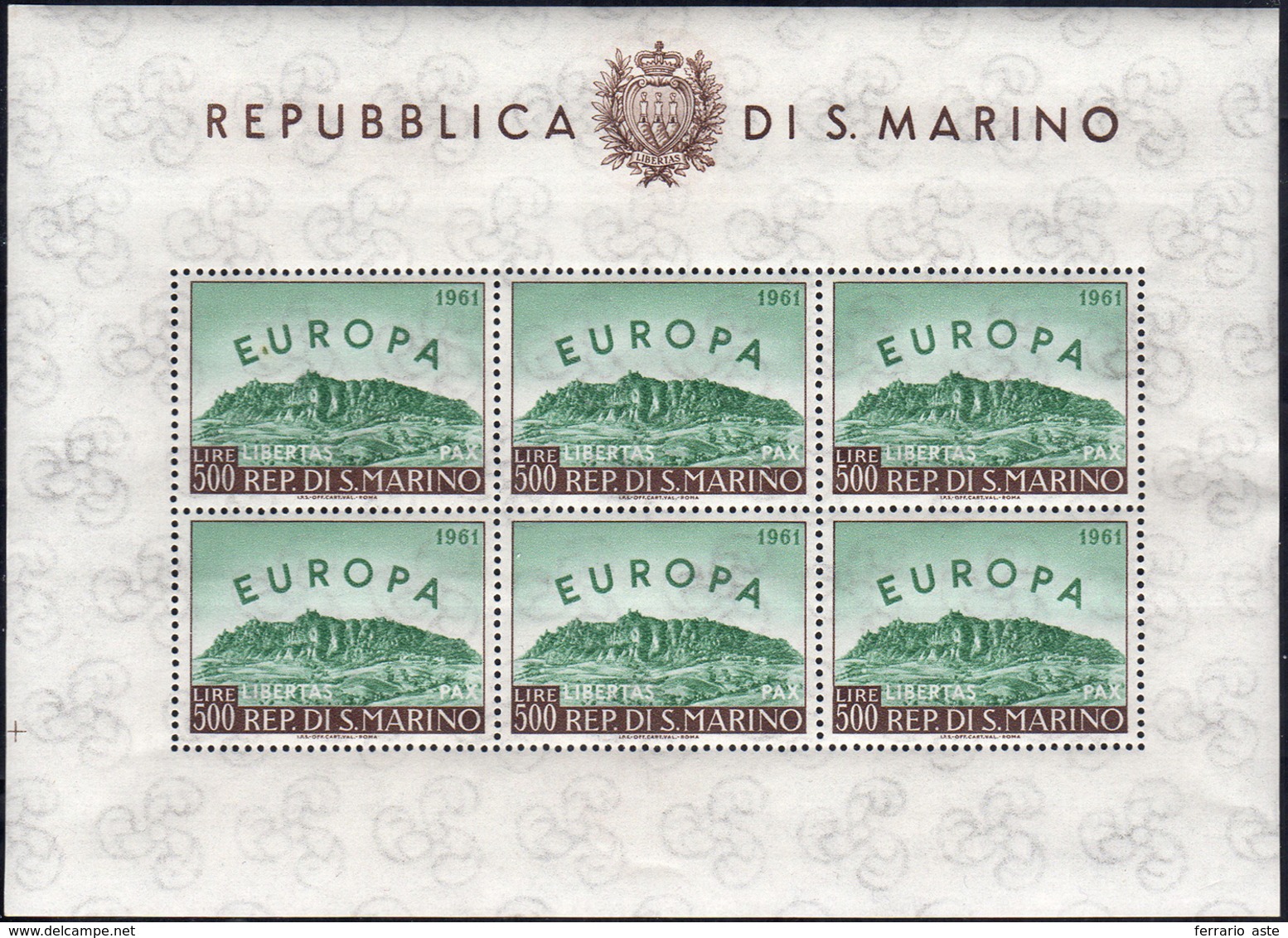 1961 - 500 Lire Europa, Foglietto (23), Gomma Integra, Perfetto. Bello.... - Blocks & Kleinbögen