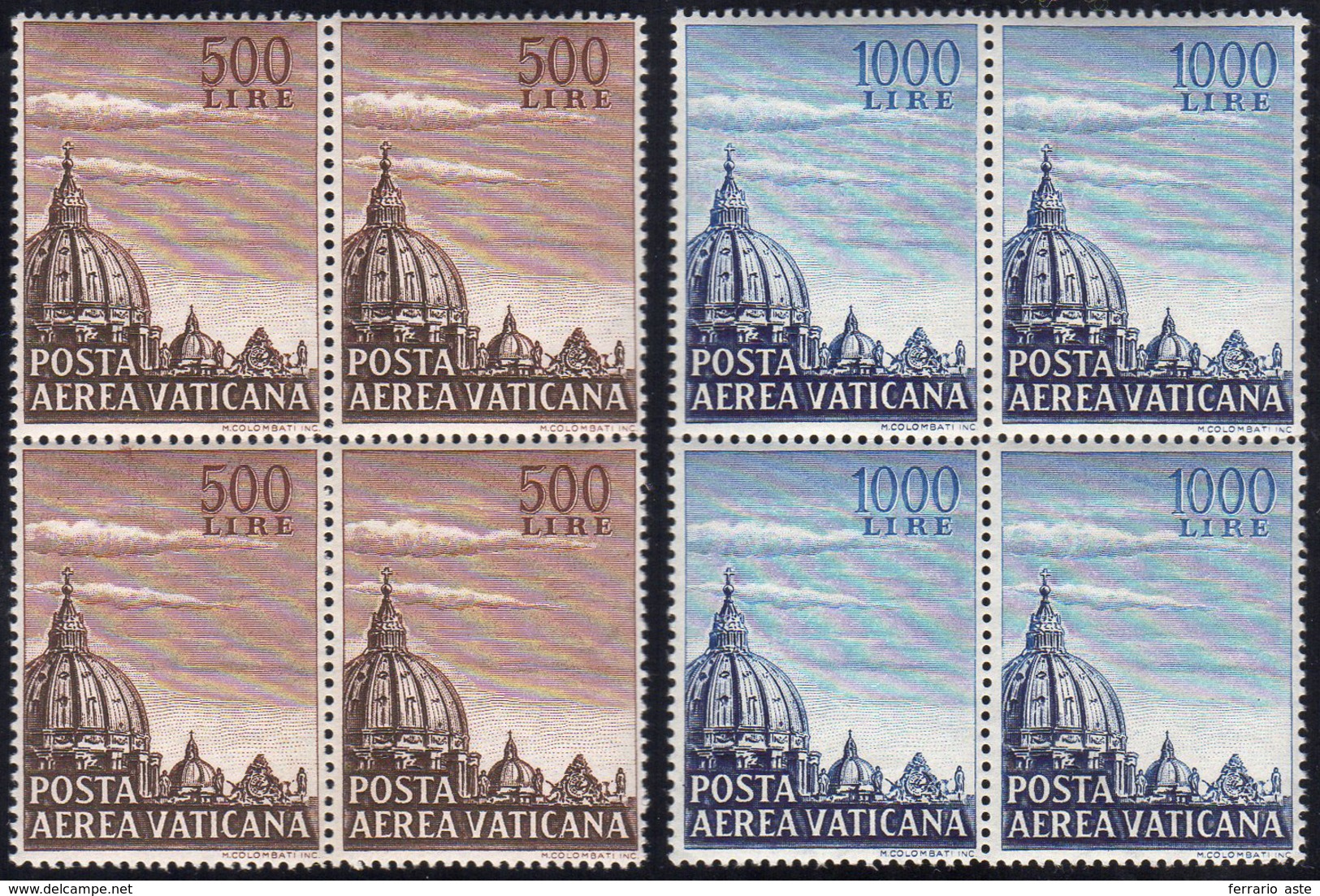 1953 - Cupoloni (22/23), Blocco Di Quattro, Gomma Integra, Perfetti.... - Airmail