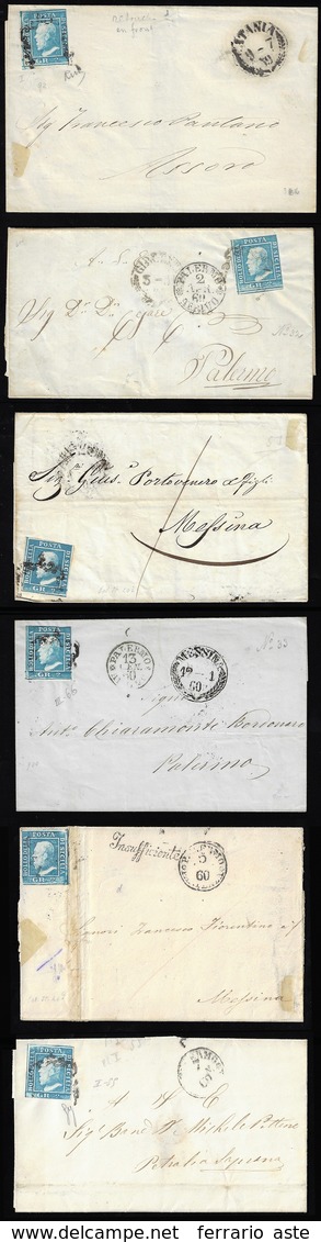 SICILIA 1859/1860 - Sei Lettere, Tutte Affrancate Con 2 Grana. Notata Una Con Francobollo Con Ritocc... - Andere & Zonder Classificatie