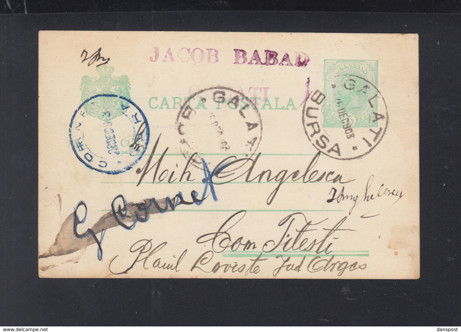 Romania Stationery 1903 Galati Bursa - Covers & Documents