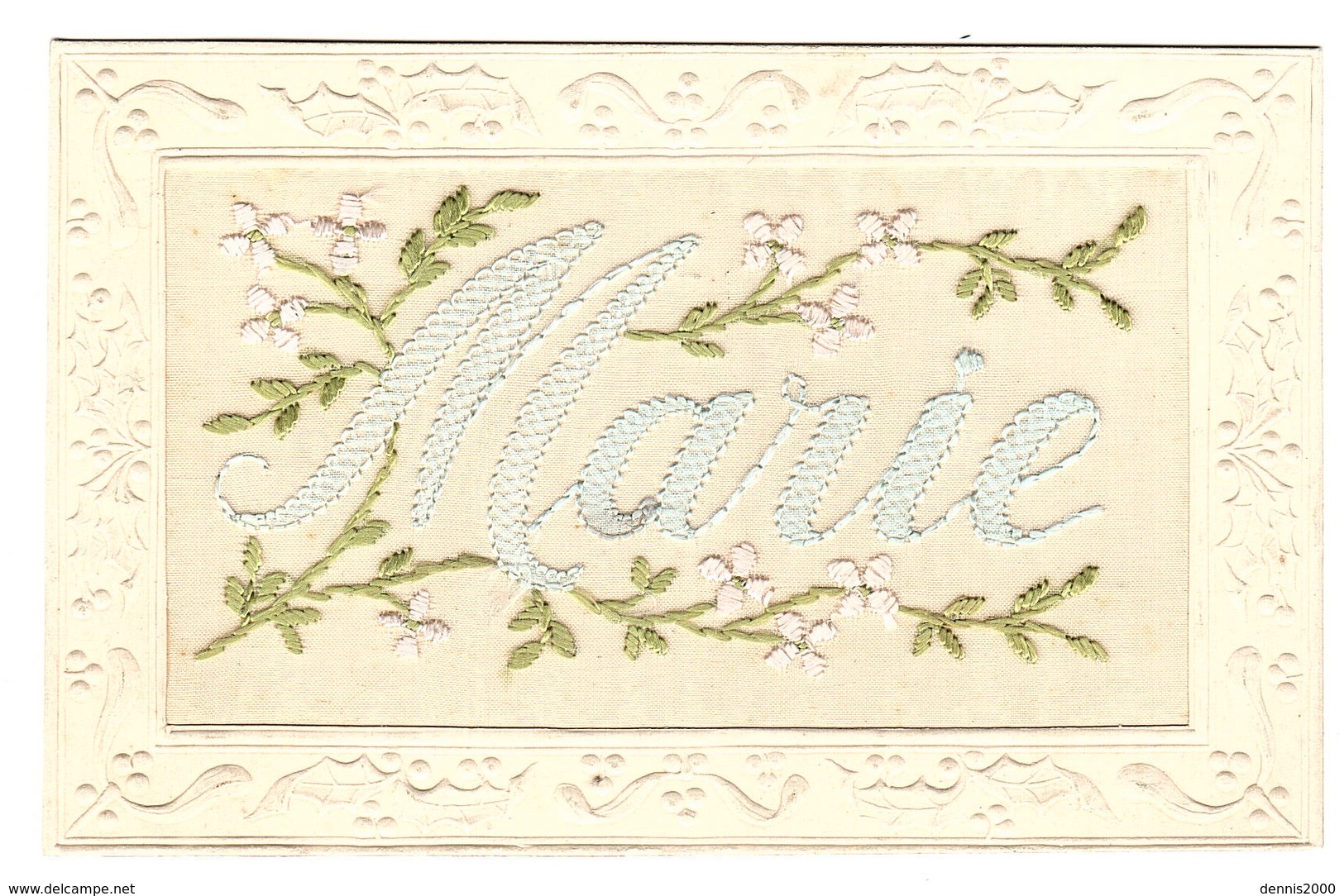 CARTE BRODÉE - PRÉNOM MARIE - FLEURS - FLOWERS - Embroidered