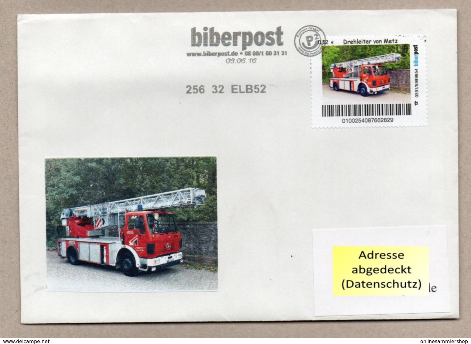 Privatpost - Biberpost - Feuerwehr Auto  - Drehleiter Von Metz Auf Brief - Bombero