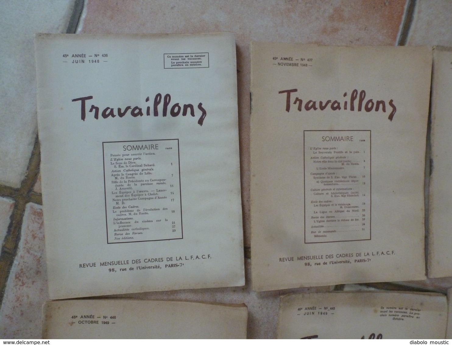 1948-1949 : Lot De 10 Revues TRAVAILLONS (Revue Des Cadre De La L.F.A.C.F )  LIGUE FÉMININE  ACTION CATHOLIQUE FRANÇAISE - 1900 - 1949