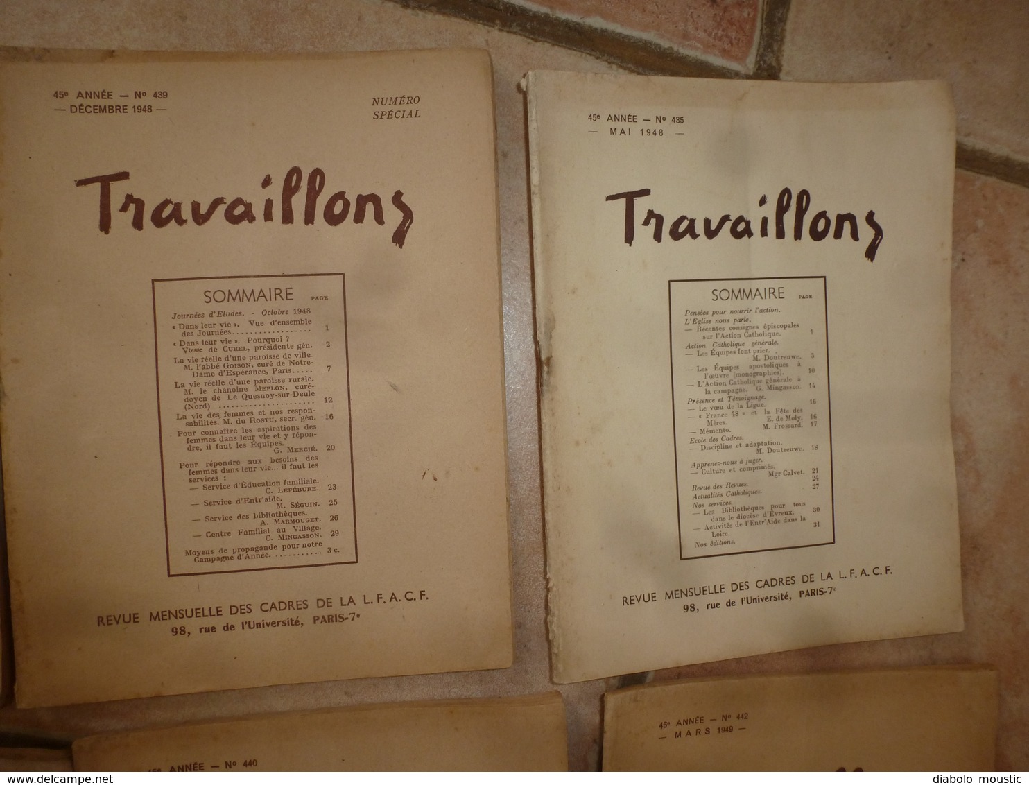 1948-1949 : Lot De 10 Revues TRAVAILLONS (Revue Des Cadre De La L.F.A.C.F )  LIGUE FÉMININE  ACTION CATHOLIQUE FRANÇAISE - 1900 - 1949