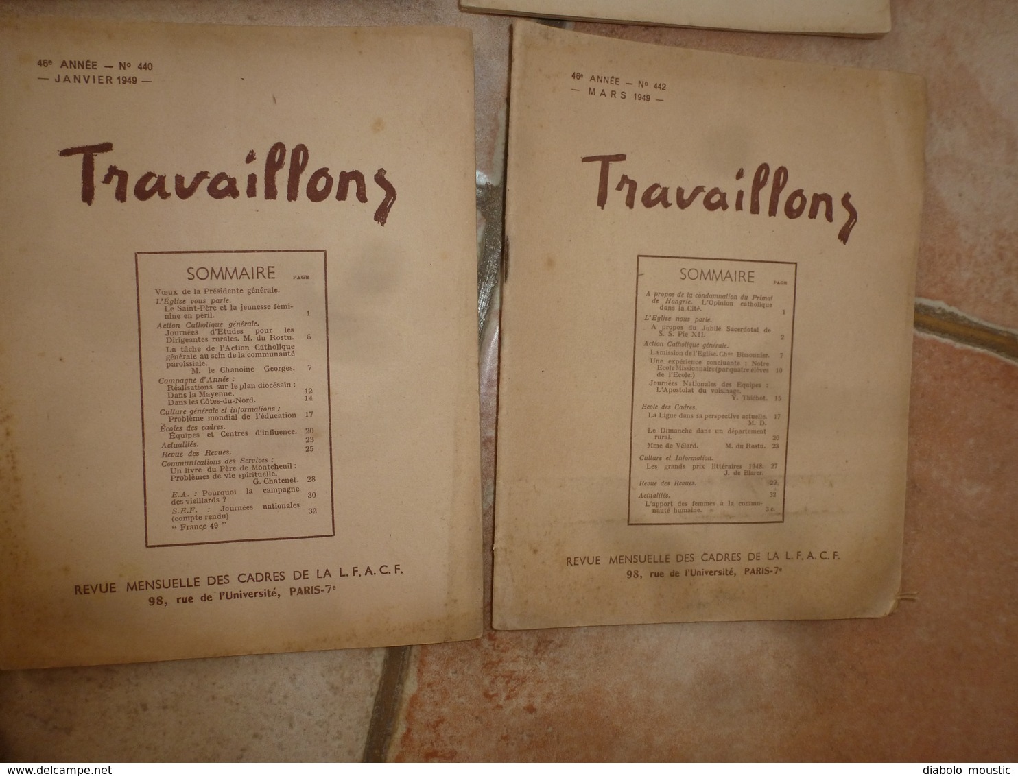 1948-1949 : Lot De 10 Revues TRAVAILLONS (Revue Des Cadre De La L.F.A.C.F )  LIGUE FÉMININE  ACTION CATHOLIQUE FRANÇAISE - 1900 - 1949