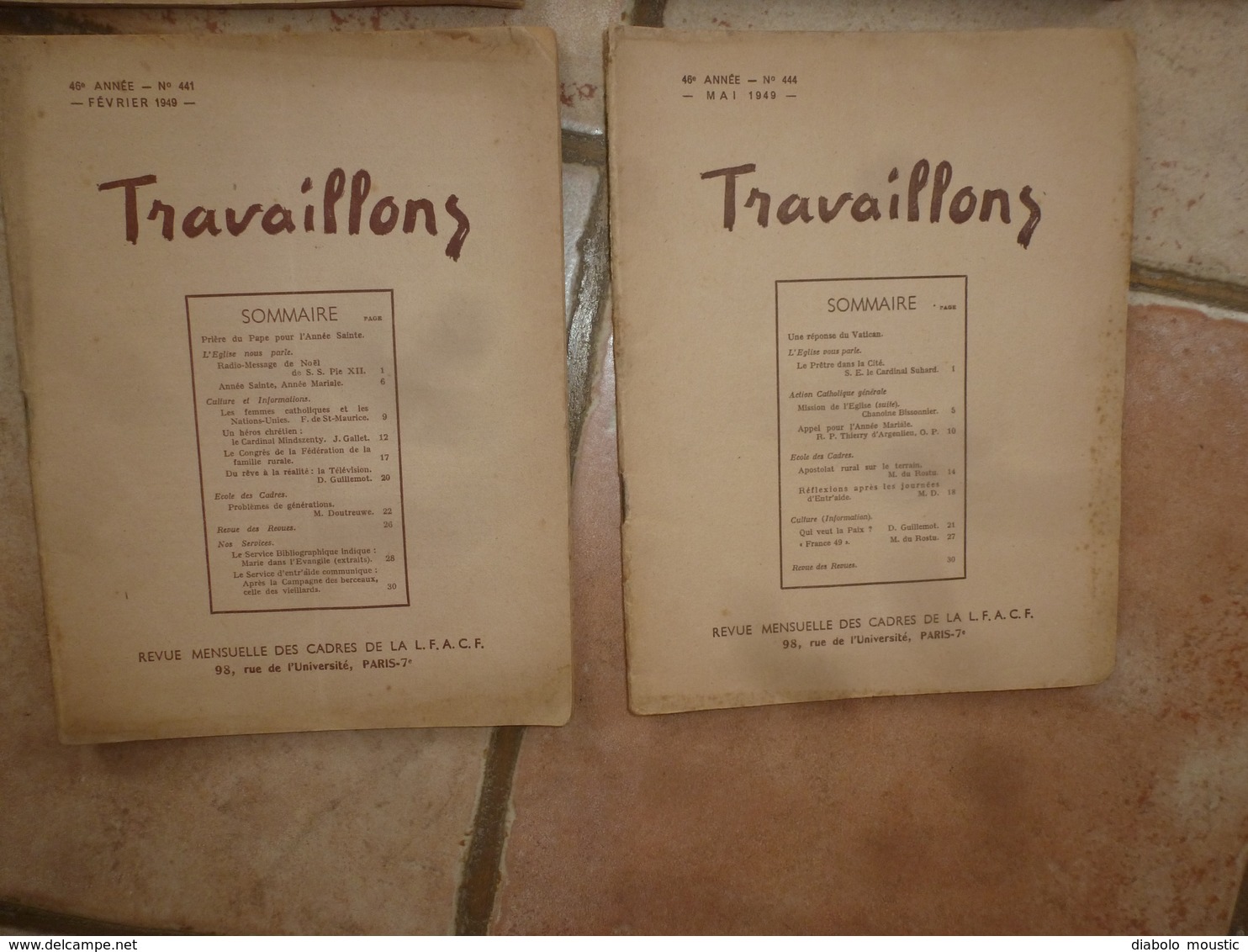 1948-1949 : Lot de 10 revues TRAVAILLONS (Revue des cadre de la L.F.A.C.F )  LIGUE FÉMININE  ACTION CATHOLIQUE FRANÇAISE