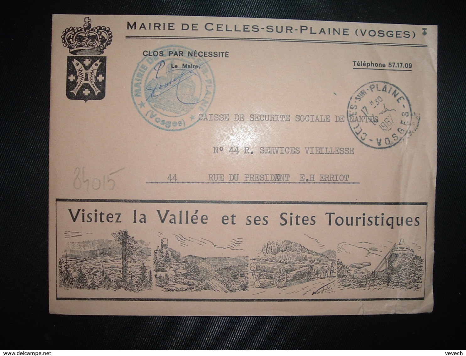 LETTRE MAIRIE OBL.14-4 1967 CELLES SUR PLAINE VOSGES (88)Visitez La VAllée Et Ses Sites Touristiques - Other & Unclassified