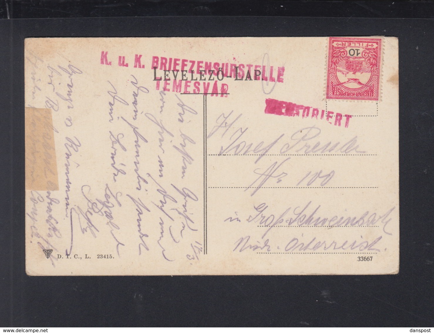 Romania PPC Orsova WWI Censor Temesvar - Romania