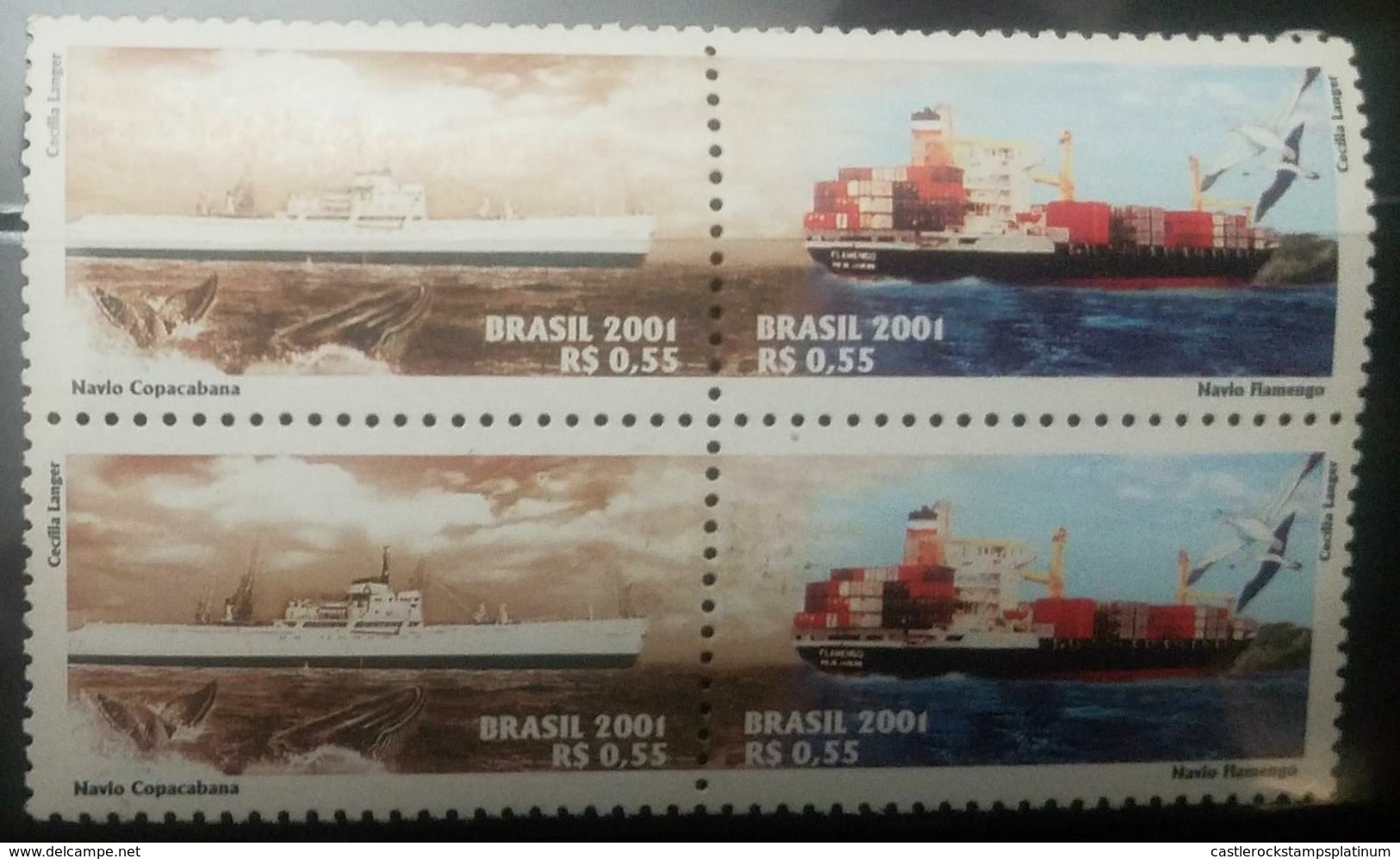 O) 2001 BRAZIL, MERCHANT SHIPS   COPACABANA - FLAMENGO - BOAT, MNH - Neufs