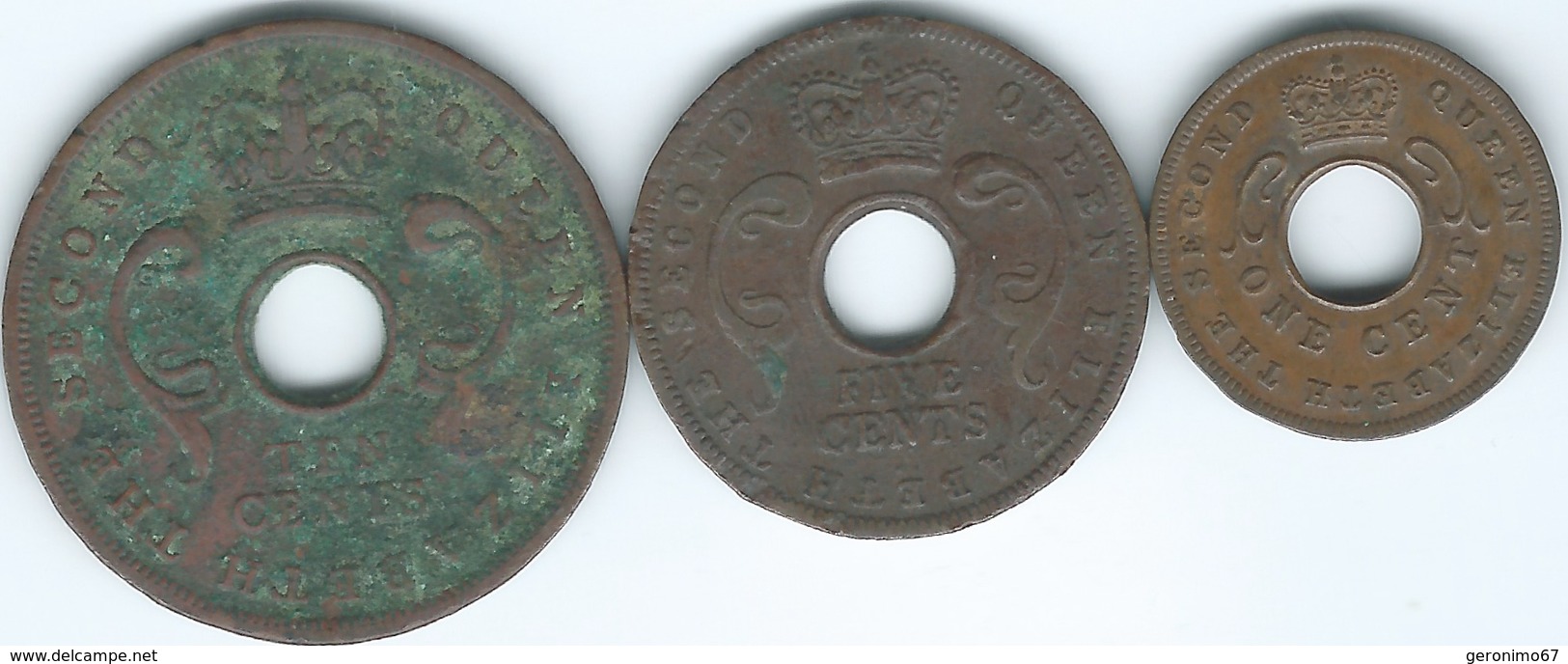 East Africa - Elizabeth II - 1 Cent - 1957 (KM35) 5 Cents - 1955 (KM37) & 10 Cents - 1956 (KM38) - British Colony
