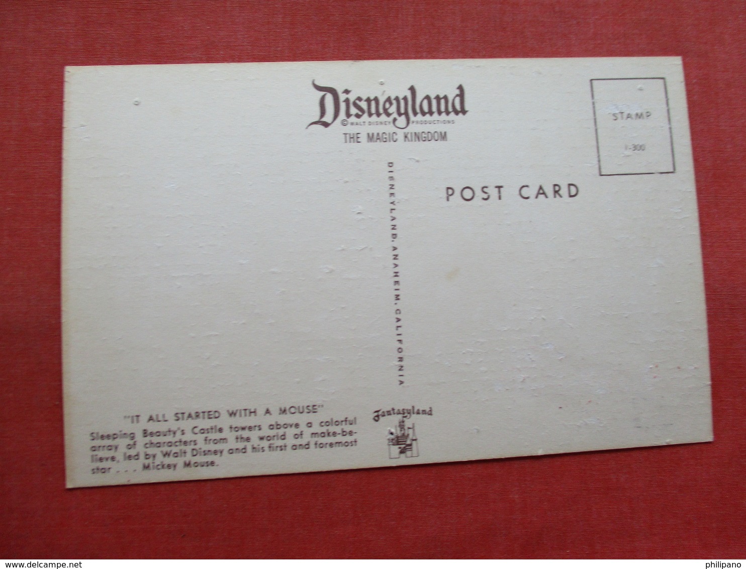 Disneyland  Sleeping Beauty Castle- Walt Disney & Mickey Mouse   Has 4  Pin Hole Ref 3333 - Disneyland