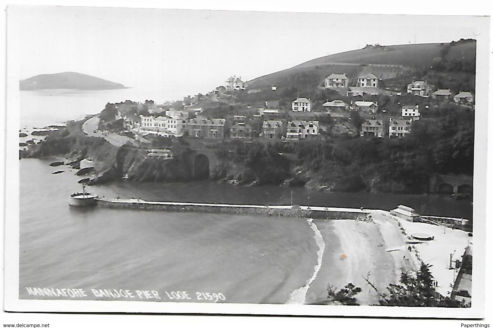 Real Photo Postcard, Looe Cornwall, Hannafore Banjoe Pier, Seaside Scene, Houses. - Ventnor