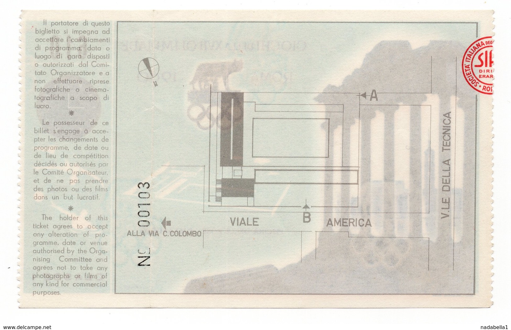 1960 SUMMER OLYMPIC GAMES, ROME, ITALY, TICKET FOR WATER POLO, USED - Tickets - Vouchers