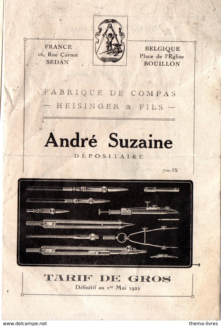 Sedan Et Bouillon (Belgique) Tarif  ANDRE SUZAINE  Fabrique De Compas  16922 (PPP18186) - Publicités