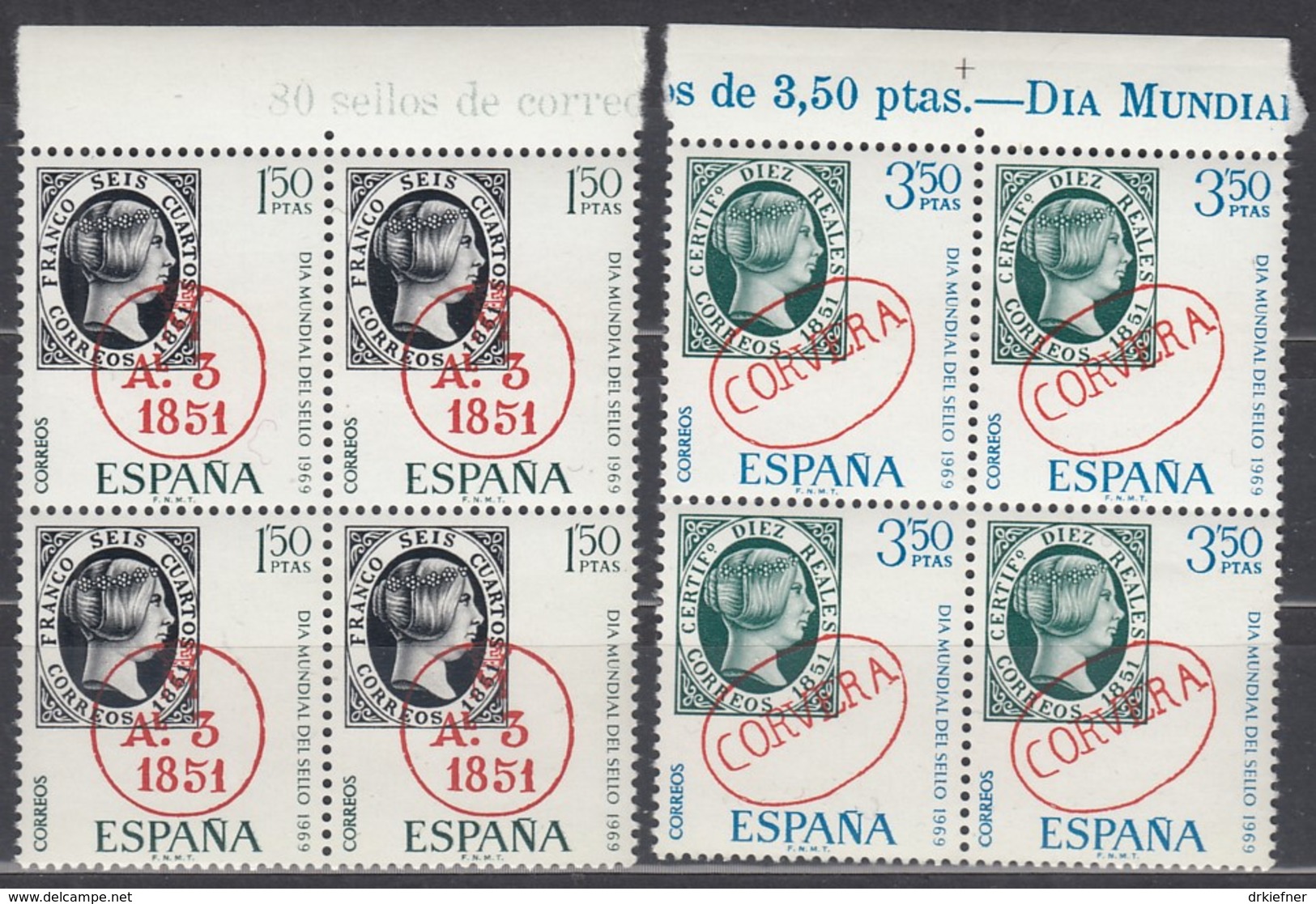 SPANIEN  1809-1810, 4erBlock,  Postfrisch **, Welttag Der Briefmarke 1969 - Unused Stamps