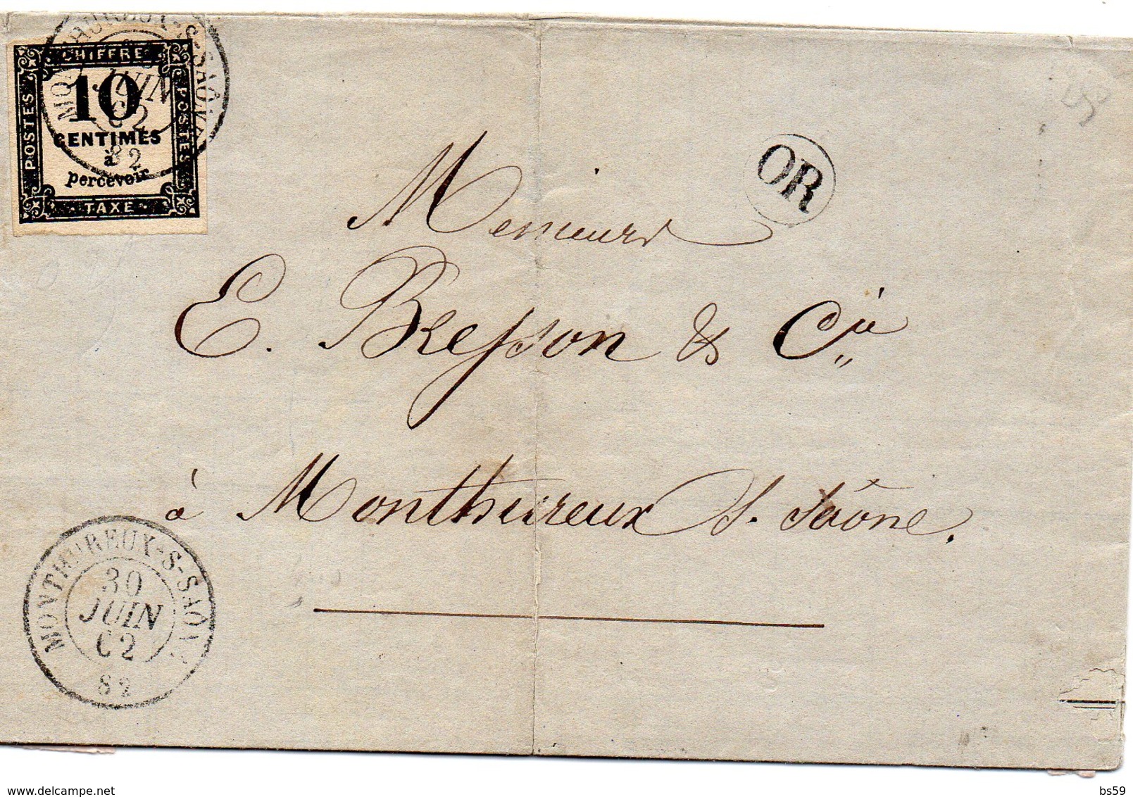 Vosges - Lettre Locale Non Affranchie - Càd Type 15 Monthureux-s-Saône + Idem S/ Taxe N° 2 - 1849-1876: Période Classique