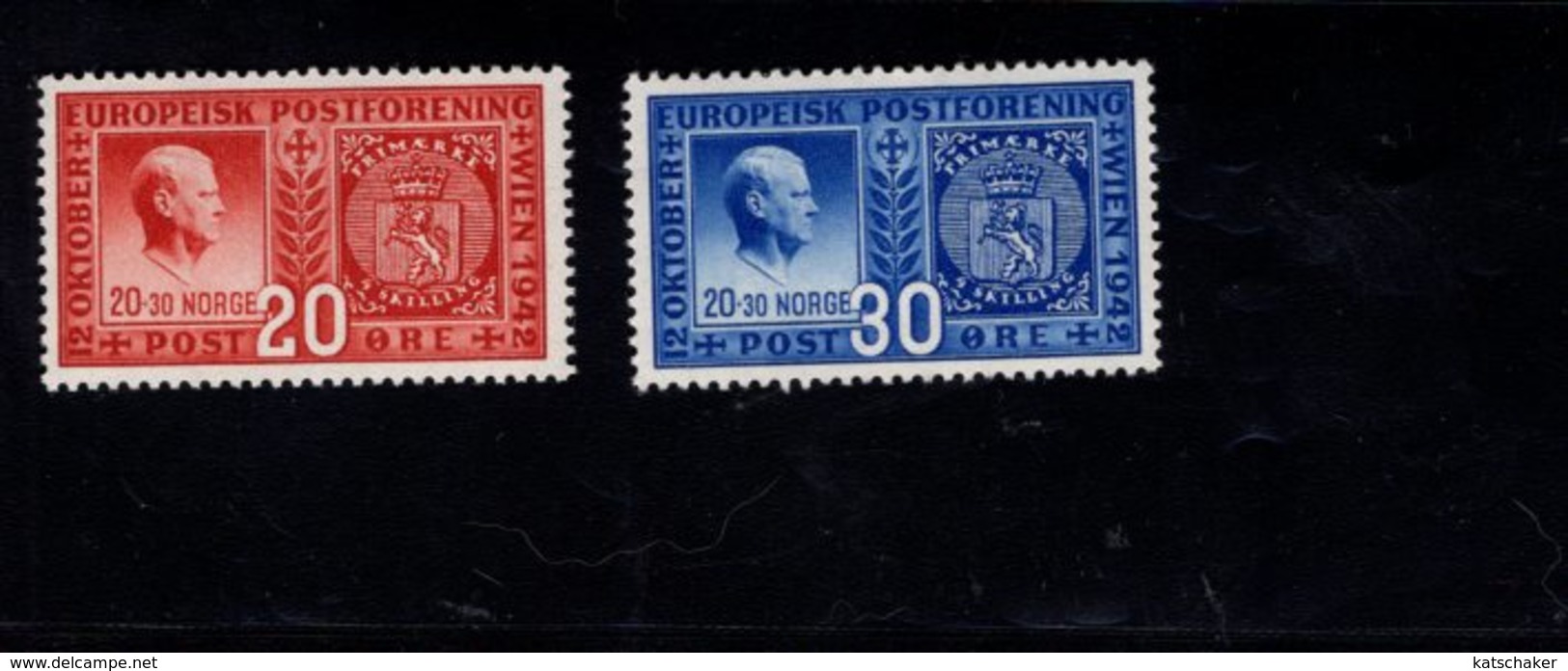 763029581 1942 SCOTT 253 254 POSTFRIS  MINT NEVER HINGED EINWANDFREI  (XX)  DESIGNS OF 1942 AND 1855 STAMPS OF NORWAY - Nuevos