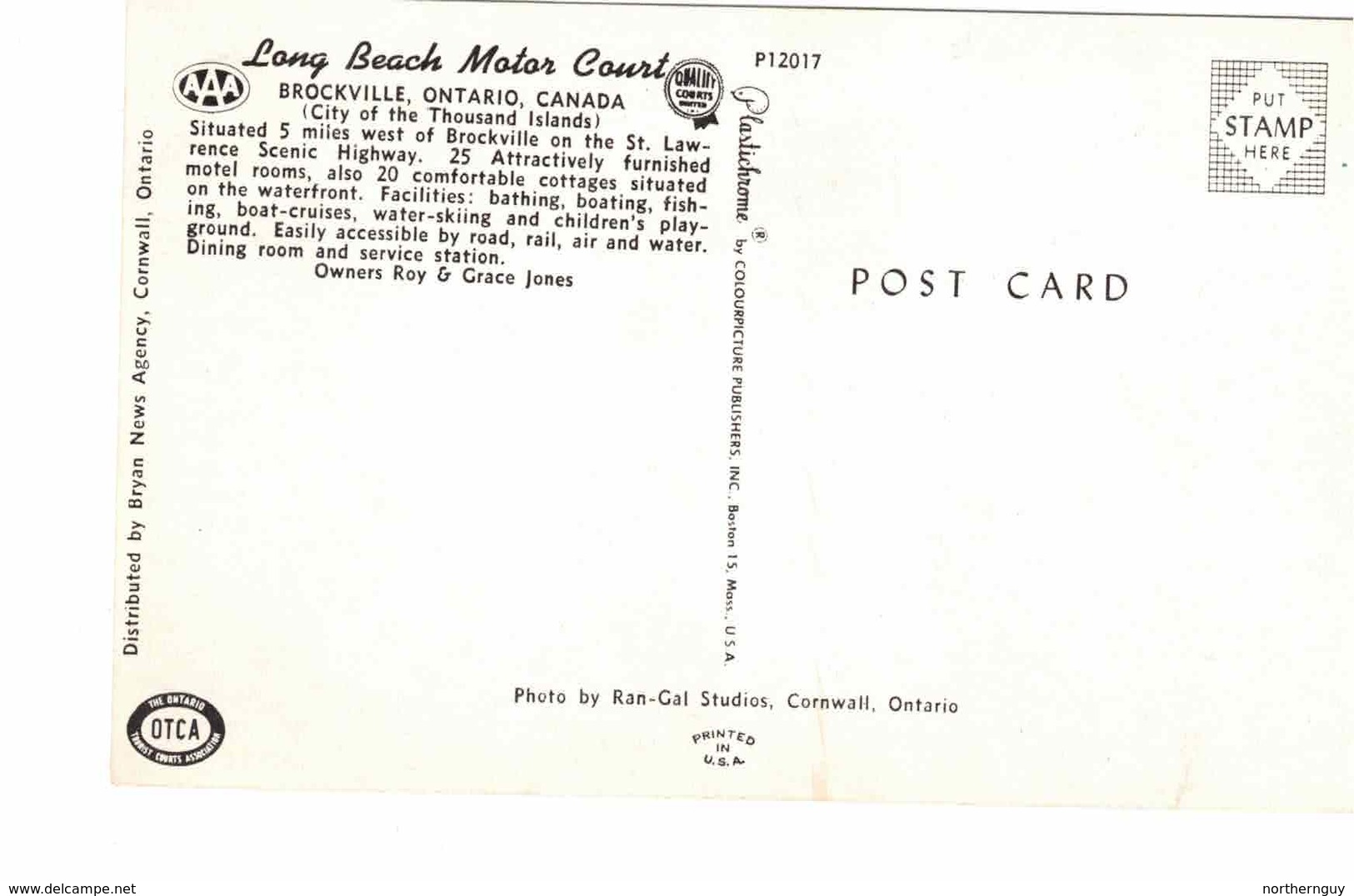 BROCKVILLE, Ontario, Canada, Long Beach Motor Court, Old Chrome Advertising Postcard, Leeds County - Brockville