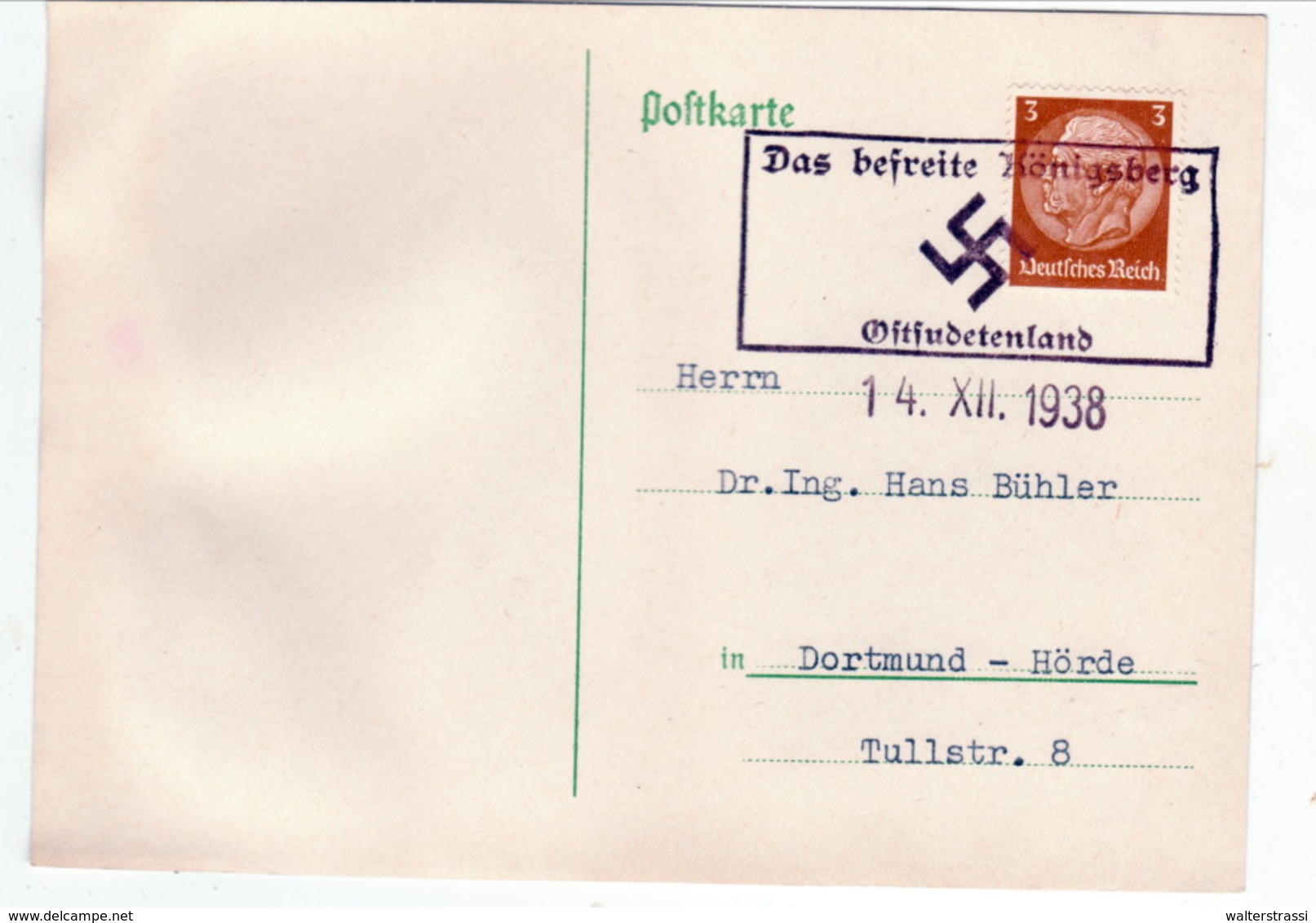 III. Reich, Postkarte  " Das Befreite KÖNIGSBERG" Nach Dortmund - Hörde, - Briefe U. Dokumente