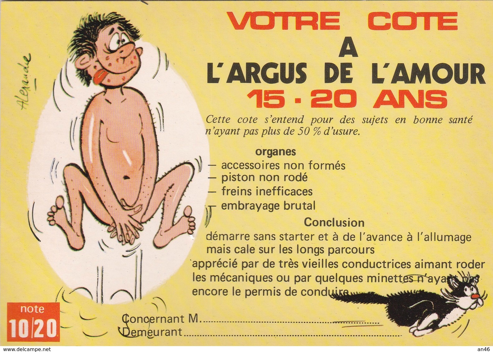 HUMOR UMORISTICHE CARICATURE UOMO VOTRE COTE A L'ARGUS DE L'AMOUR 15-20 ANS  ORIGINALE 100% - Humor