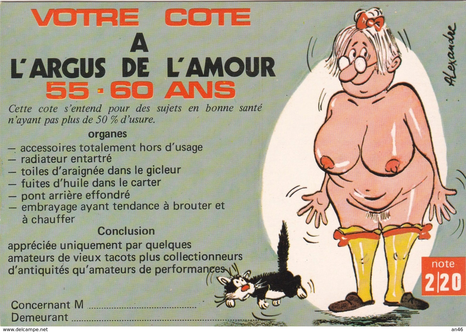 HUMOR UMORISTICHE CARICATURE DONNA VOTRE COTE A L'ARGUS DE L'AMOUR 55-60 ANS  ORIGINALE 100% - Humor