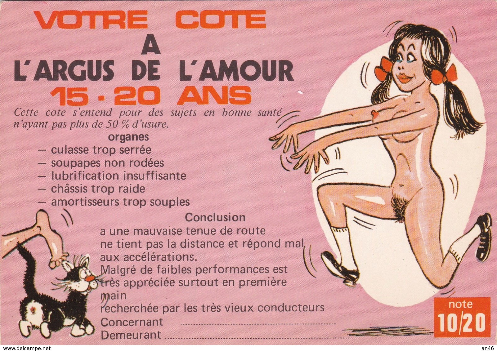 HUMOR UMORISTICHE CARICATURE DONNA VOTRE COTE A L'ARGUS DE L'AMOUR 15-20 ANS  ORIGINALE 100% - Humor