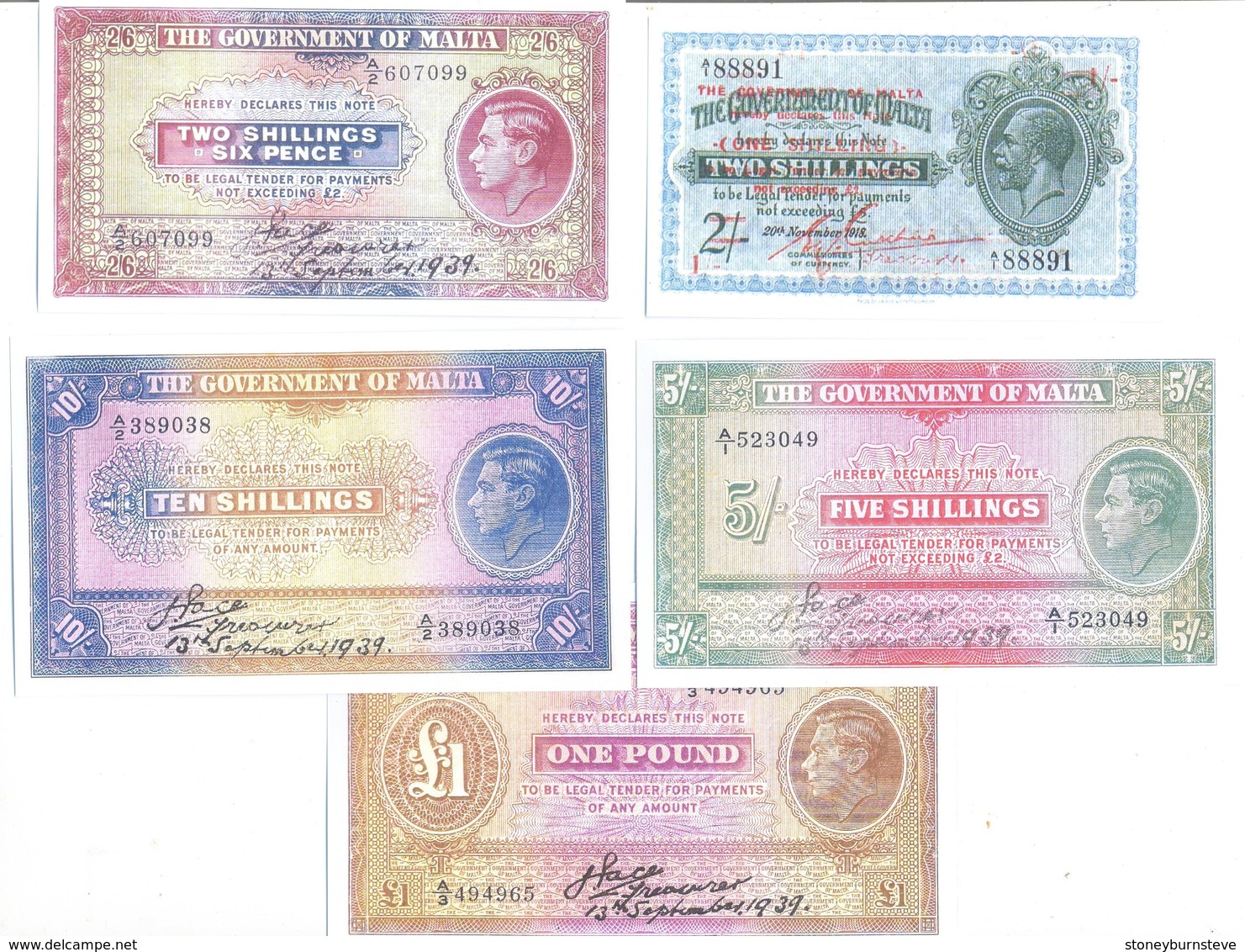 Malta 5 Note Set 1939 COPY - Malte