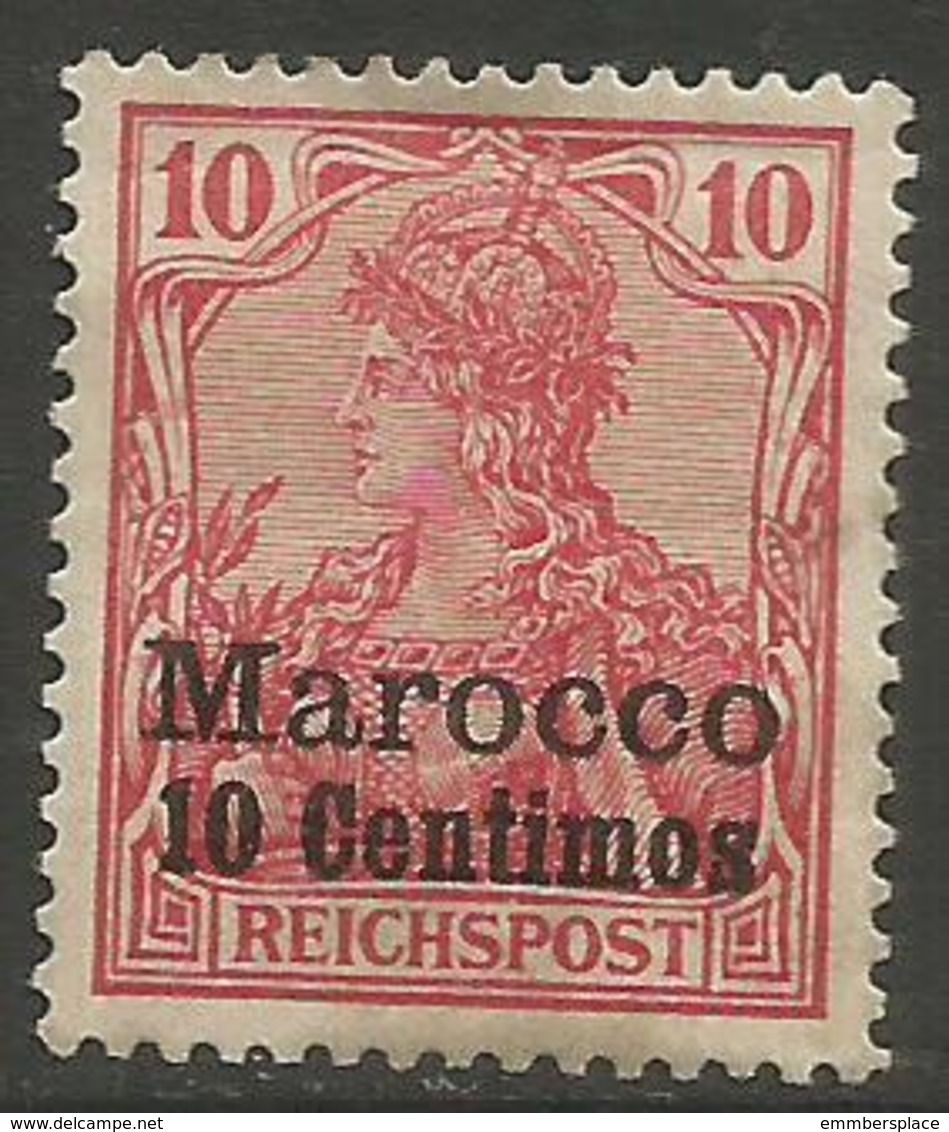 German Offices Morocco - 1900 Germania Overprint  & Surcharge 10c/10pf MH *  Mi  9 - Morocco (offices)