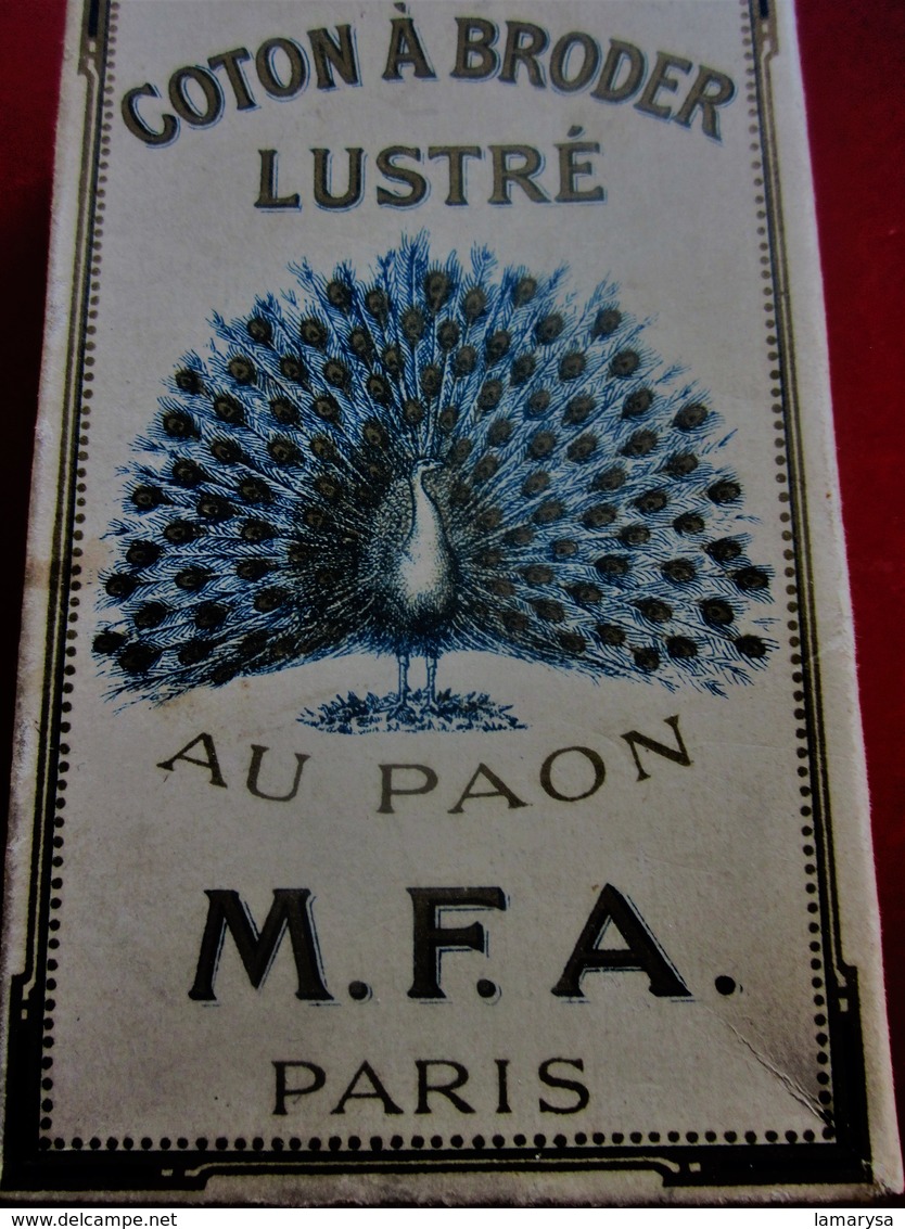 1920 COTON FLOCHE à BRODER  Lustré MARQUE AU PAON M.F.A. PARIS BLANC N°8 DOLFUS / MIEG & CIE MULHOUSE BELFORT -PARIS