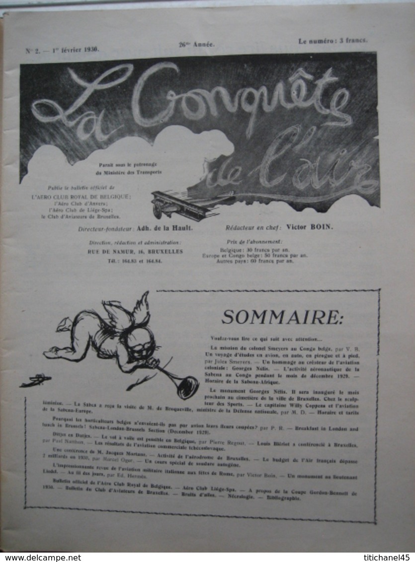 LA CONQUETE DE L'AIR 1930 N°2 - CONGO BELGE (16 Pages) - ATELIERS De La SABCA - AVIA BH33 - LOUIS BLERIOT - SABENA - Avion