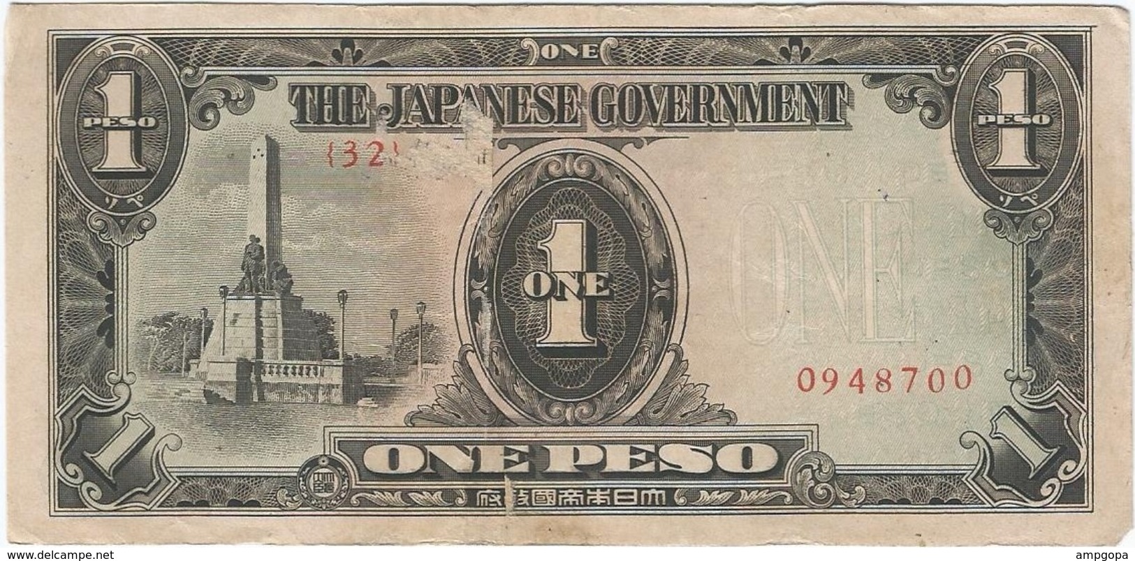 Filipinas (Ocupación Japonesa) - Philippines 1 Peso 1943 Pk 109 A.3.1 Sello Ref 3299-2 - Filipinas