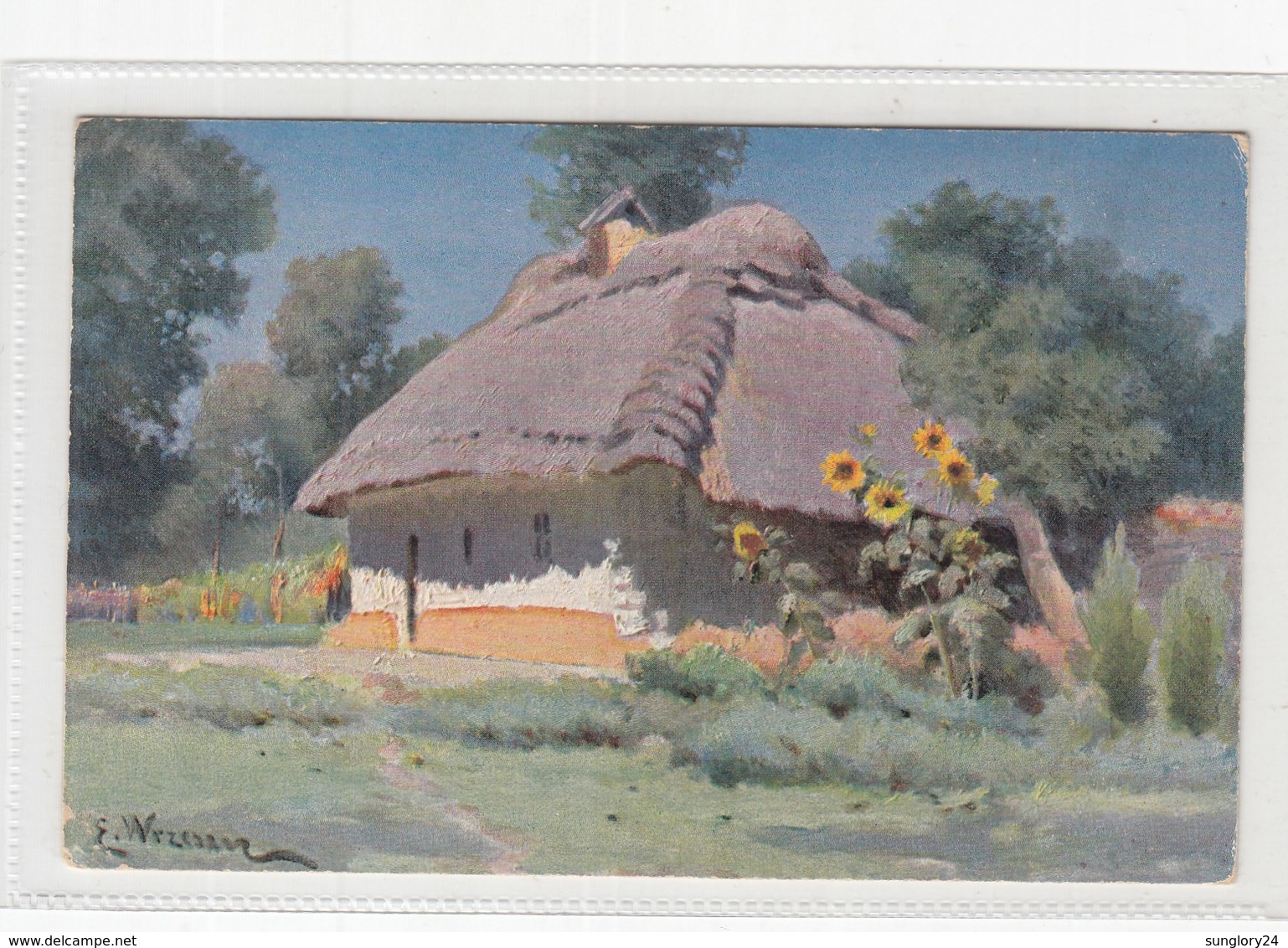 UKRAINE. #1873 UKRAINIAN TYPES AND TYPES. UKRAINIAN HUT. SUNFLOWERS. - Ucraina