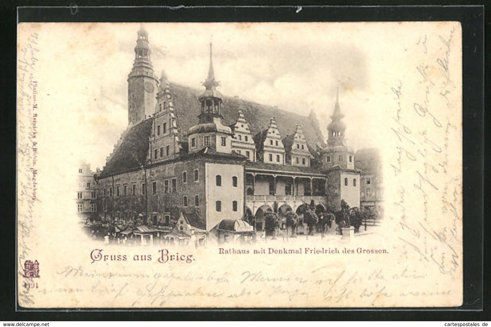 AK Brieg, Rathaus Mit Denkmal Friedrich Des Grossen - Schlesien